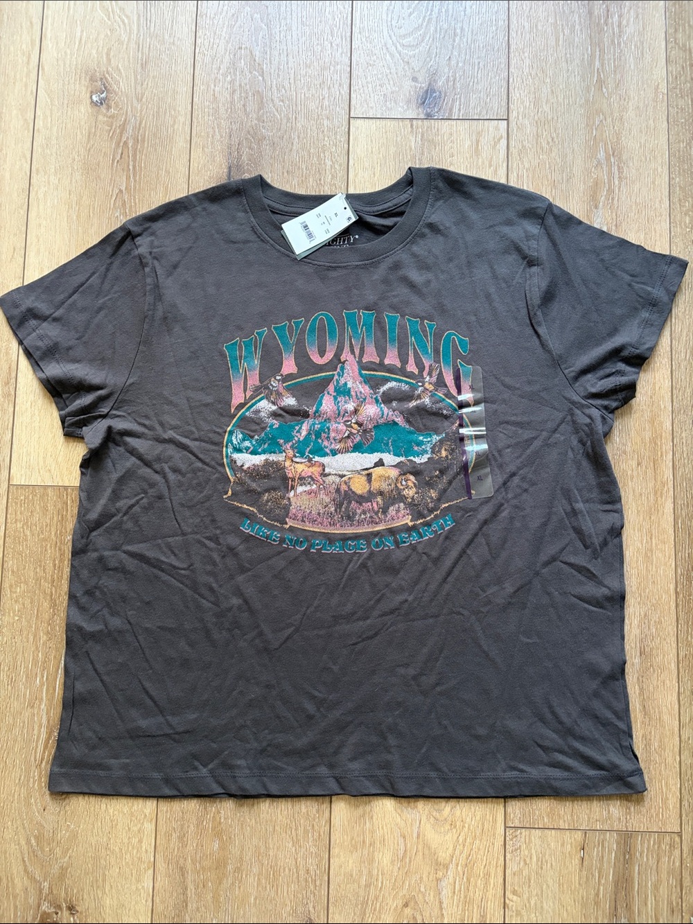 Mighty Fine T-Shirt Womens XL Wyoming Graphic Crew Short Sleeve Pullover